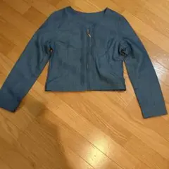 デニムブルー ジップアップ クロップドジャケット