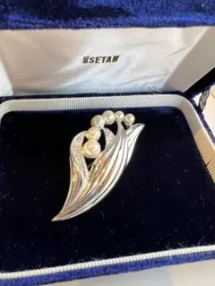 シルバー リーフデザイン ブローチ パール