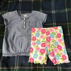 美品Carter'sデニム調トップスとジンボリー花柄パンツセット90のサムネイル