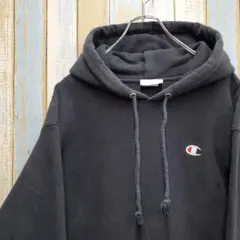 HB87☆チャンピオン☆スウェットパーカー☆リバースウィーブ☆刺繍ロゴ☆黒☆L