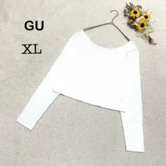 【ジーユー GU】コットンブレンドリブクロップワイドネックT ホワイト系 XLのサムネイル