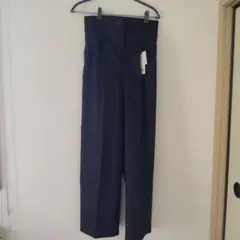 ハイウエストセンタープレスワイドパンツ ブラック M