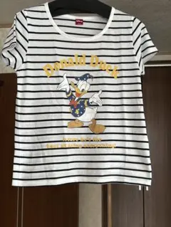 ドナルドダック ストライプTシャツ Lサイズ