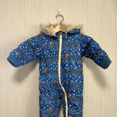 一度着用　青色 花柄 水玉　ロンパース　ジャンプスーツ　冬　アウター　80
