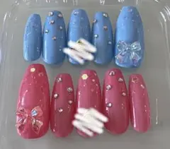 ネイルチップ ギャルネイル ブルー ピンク