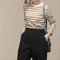 nano & CO ナノアンドコー ベージュストライプ長袖Tシャツ