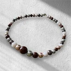 ビーズネックレス ブラウン ホワイト グリーン