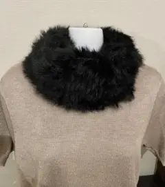 ラビットファー　スヌード　マフラー　ネックウォーマー　リアルファー　黒