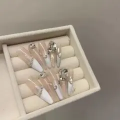 ピンクホワイトグラデーションネイルチップ