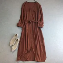 新品未使用 近年】白タグ ロングシャツワンピース リネン100% 大きい