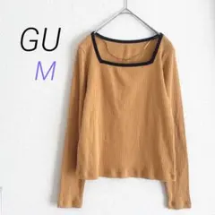 GU【M】リブ長袖カットソー スクエアネック