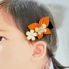 七五三に＊つまみ細工 ベビークリップ オレンジ 蝶｜赤ちゃん 髪飾り 写真映え