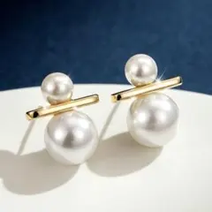 ツインパールピアス（ゴールド）上品 クール 綺麗め 高級感 高見え No308