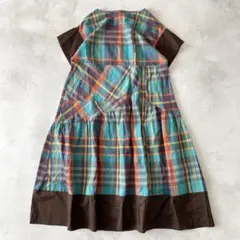 美品 近年モデル io comme io チェック ワンピース 変形 綿麻 38