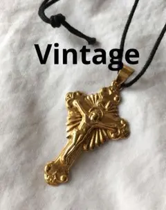 ビンテージ　十字架　ゴールド　コードネックレス　クロス　キリスト