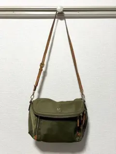 SAZABY サザビー ナイロン×レザー ショルダーバッグ カーキ