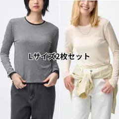 ソフトシアークルーネックT GU グレー　ナチュラル　Lサイズ