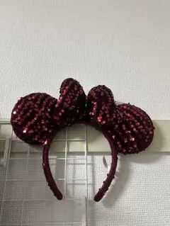 赤いスパンコール ミッキー型カチューシャ