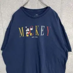 ディズニー　ミッキーマウス　キャラクター　プリント　ネイビーTシャツ 2XLのサムネイル