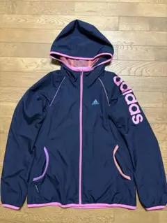adidas フード付きウィンドブレーカー ネイビー/ピンク