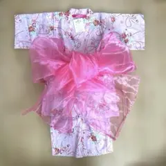 【新品未使用タグ付き❗️】ピンク　花柄浴衣地セット　120 甚平　女の子　リボン