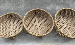 竹籠 目籠 六つ目 3個 工芸品 入子式 昭和レトロ 古民具 40〜50