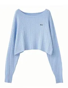 完売色　COCO DEAL　ケーブルweek刺繍ニット　ライトブルー