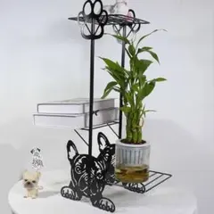 フラワースタンド 植物 棚 置き型 3段黒色 犬 ラック
