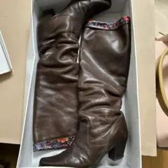 ワノナノ　ブラウン ロングブーツ フラワープリントのサムネイル