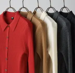 ユニクロ　エクストラファインメリノリブポロカーディガン　ブラック　長袖　XL 黒