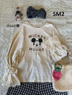美品★ミッキーマウス袖口レースロンT＊キナリ