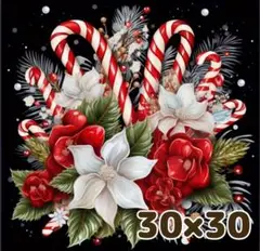 30×30 ダイヤモンドアート キット ラウンド ポインセチア ストライプ 赤