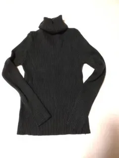 ダークグリーン リブ編み タートルネック M