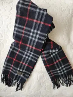 BURBERRYカシミアチェック柄マフラー ネイビー レッド