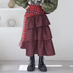 jouetie ジュエティ アシメヘムティアードスカート　レッド 赤 チェック
