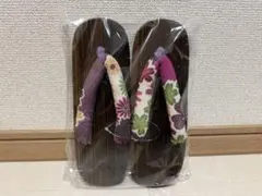 新品未使用 紫 花柄 木製下駄　24.5㎝