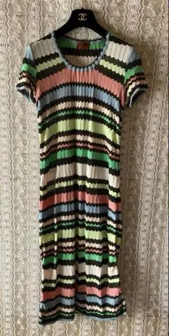 MISSONI マルチカラー 半袖ニットワンピース