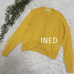 INED ウール100% ニットカーディガン　イエロー　M ボタン