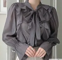 SHEIN フリルブラウス 39336687 Mサイズ グレー