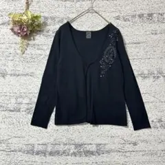 エフデ　花柄モチーフニットカーディガン　ブラック　Mサイズ　薄手　パーティー