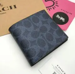 未使用級✨COACH A BATHING APE 二つ折り財布 シグネチャー 紺 - メルカリ