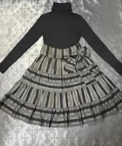 JaneMarpleレジメンタルストライプのティアードスカート　ブラック×グレー