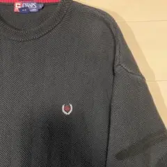 90sチャップス コットンニットセーターヘリンボーンワンポイント刺繍ロゴ黒L