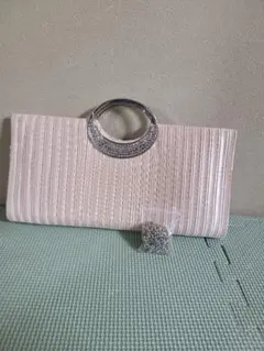 ストライプデザイン ピンクハンドバッグ