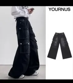 [YOURNUS] Unique pocket black wide denimのサムネイル