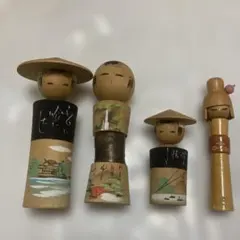 伝統的な木製こけし人形セット