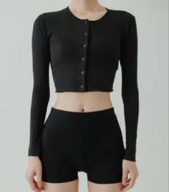 yo BIOTOP sheer rib short cardigan ブラックのサムネイル