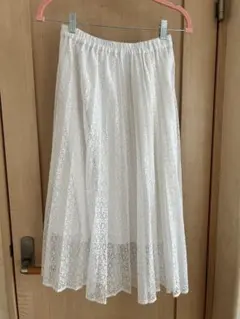 ロペピクニック白ホワイトレースプリーツスカート38ウエストゴム
