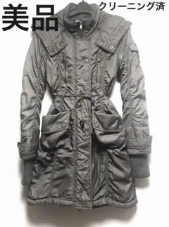 美品フード付きロングダウンコート　中綿コート　ダークグレー　クリーニング済み