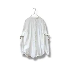 GU ラッフルスリーブブラウス S オフホワイト　フリル　長袖　ナチュラル